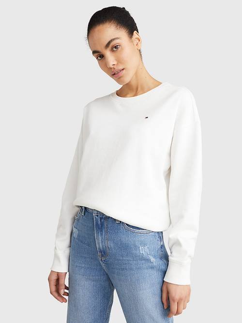 White Tommy Hilfiger Crew Neck Relaxed Fit Women\'s Sweatshirts | TH147KHM