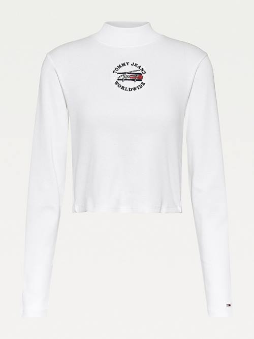 White Tommy Hilfiger Cropped Fit Long Sleeve Women's T Shirts | TH627ICG