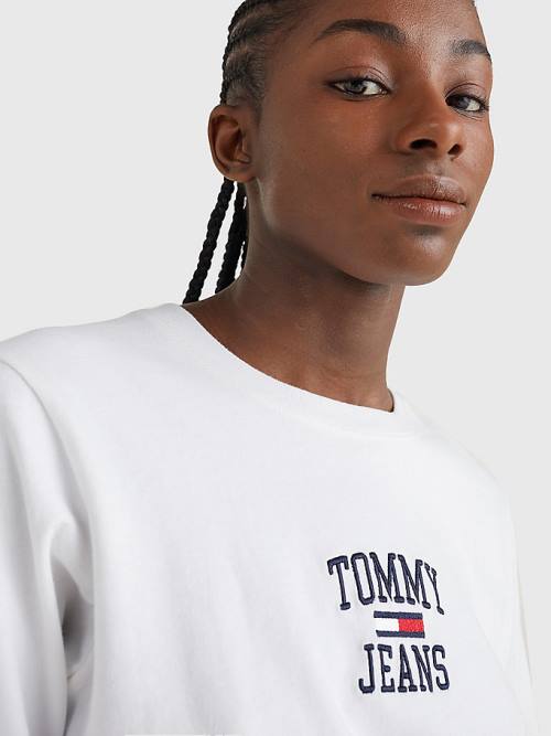 White Tommy Hilfiger Cropped Logo Long Sleeve Women's T Shirts | TH459BPC