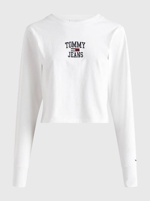 White Tommy Hilfiger Cropped Logo Long Sleeve Women's T Shirts | TH459BPC