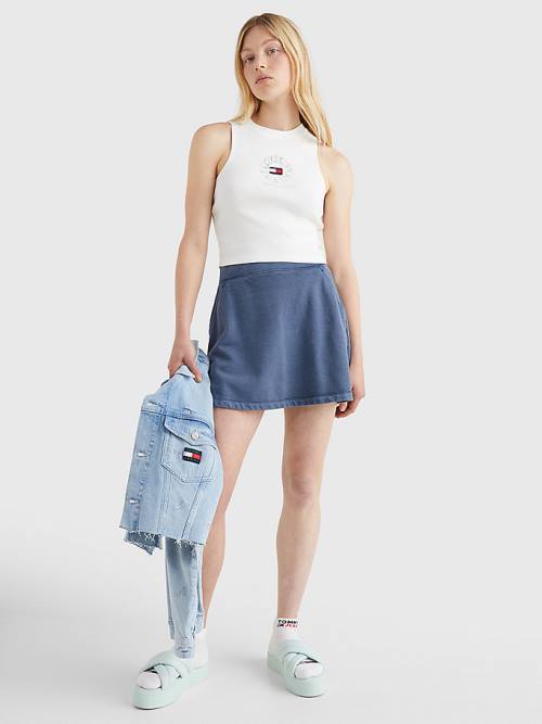 White Tommy Hilfiger Cropped Logo Tank Top Women's T Shirts | TH921XZF