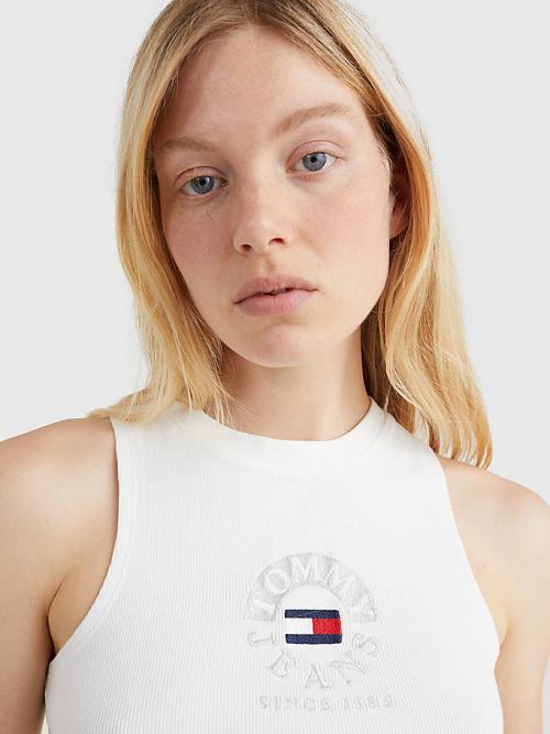 White Tommy Hilfiger Cropped Logo Tank Top Women's T Shirts | TH921XZF