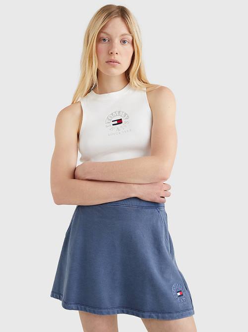 White Tommy Hilfiger Cropped Logo Tank Top Women\'s T Shirts | TH921XZF