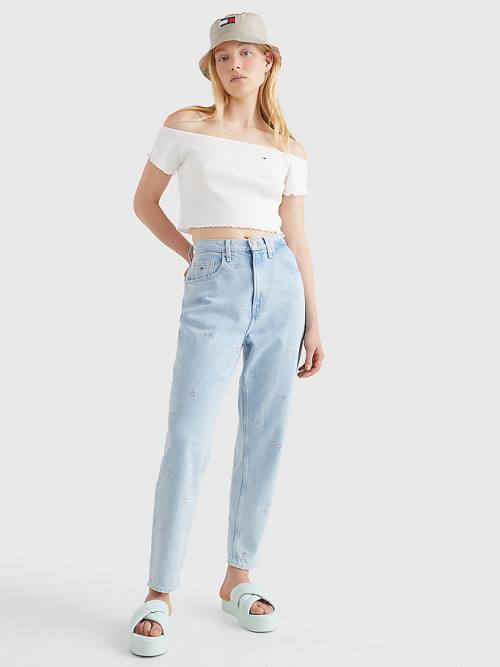 White Tommy Hilfiger Cropped Off-The-Shoulder Women's T Shirts | TH029XPY