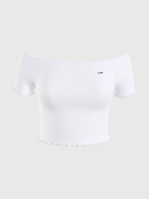 White Tommy Hilfiger Cropped Off-The-Shoulder Women's T Shirts | TH029XPY