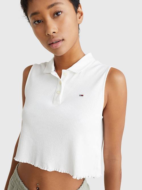 White Tommy Hilfiger Cropped Sleeveless Rib Women's Polo Shirts | TH168CTS