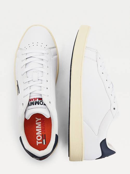 White Tommy Hilfiger Cupsole Leather Logo Men's Sneakers | TH240BMA