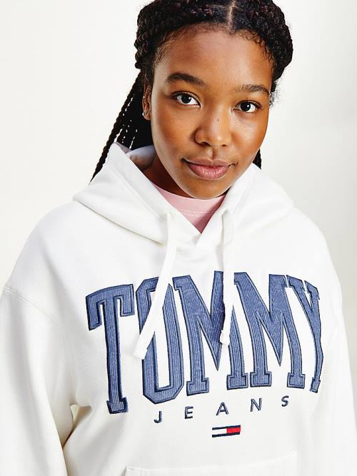 White Tommy Hilfiger Curve College Relaxed Fit Women's Hoodie | TH540AOG