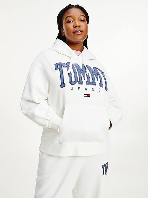 White Tommy Hilfiger Curve College Relaxed Fit Women\'s Hoodie | TH540AOG