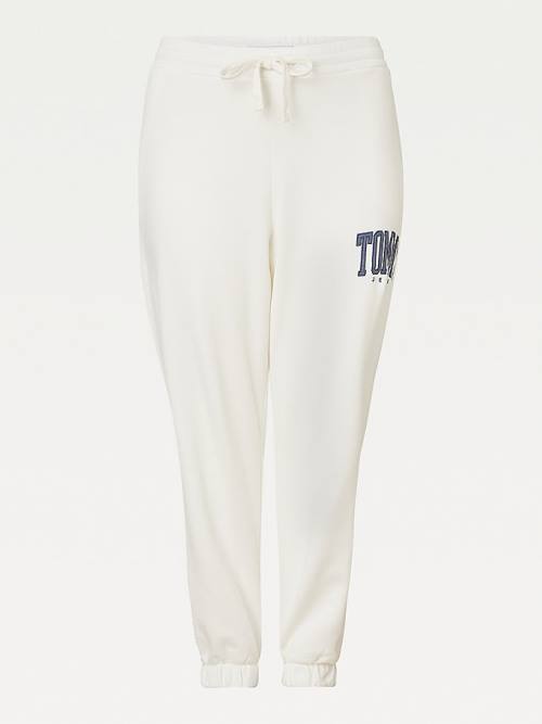 White Tommy Hilfiger Curve College Tommy Badge Plush Joggers Women's Pants | TH123VPB