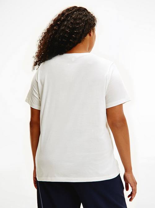 White Tommy Hilfiger Curve Organic Cotton Tonal Logo Women's T Shirts | TH520JZH