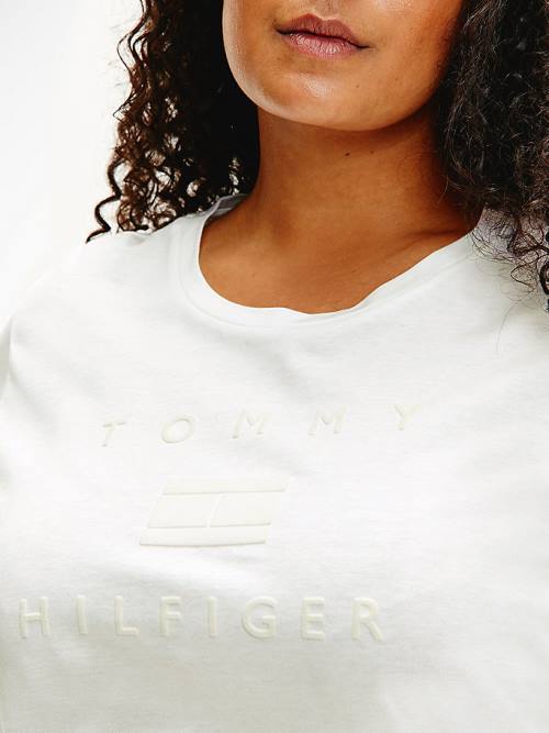 White Tommy Hilfiger Curve Organic Cotton Tonal Logo Women's T Shirts | TH520JZH