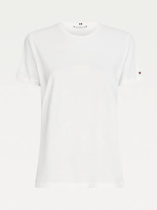 White Tommy Hilfiger Curve Organic Cotton Tonal Logo Women's T Shirts | TH520JZH