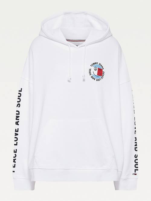 White Tommy Hilfiger Curve Peace Logo Women's Hoodie | TH786YWS