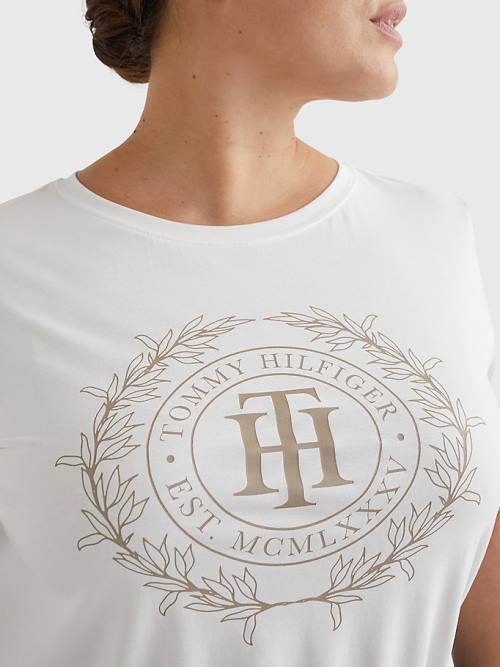 White Tommy Hilfiger Curve Sueded Crest Women's T Shirts | TH730HZR