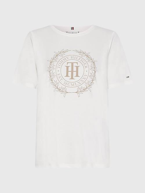 White Tommy Hilfiger Curve Sueded Crest Women's T Shirts | TH730HZR