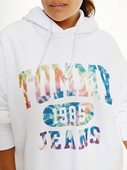 White Tommy Hilfiger Curve Tie-Dye Logo Oversized Women's Hoodie | TH823TPN