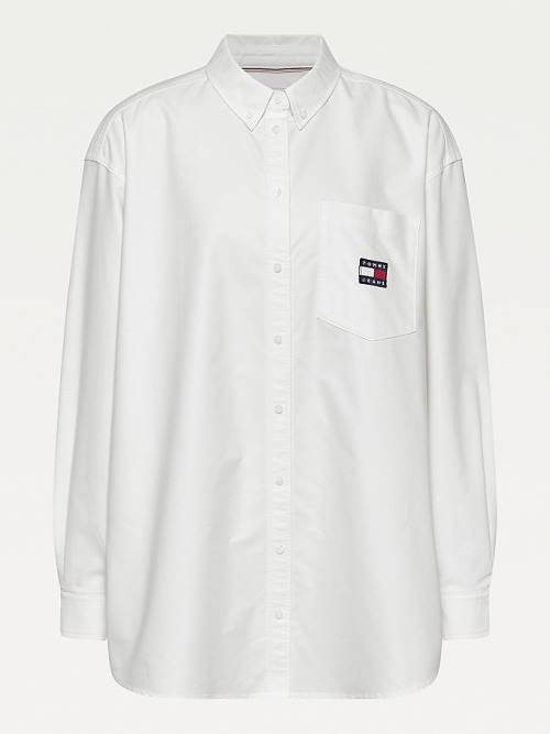 White Tommy Hilfiger Curve Tommy Badge Boyfriend Women's Shirts | TH186GTA