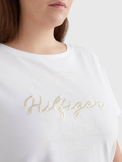 White Tommy Hilfiger Curve Tonal Script Logo Organic Cotton Women's T Shirts | TH681KIM