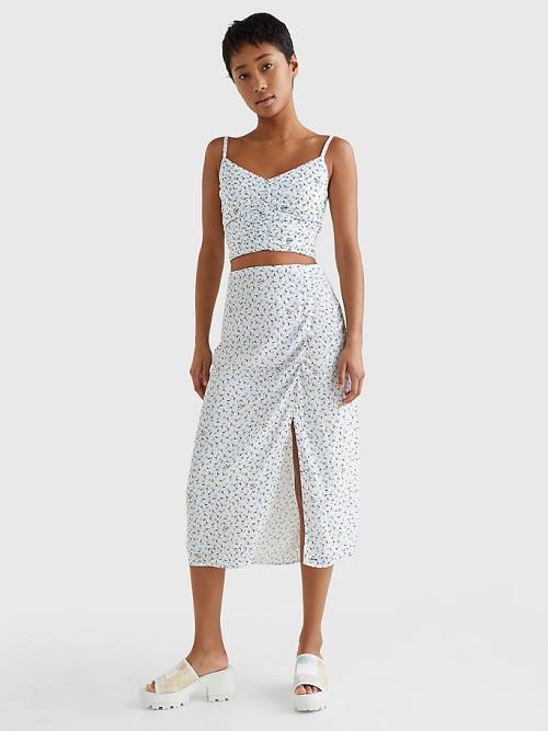 White Tommy Hilfiger Ditsy Print Slit Midi Women's Skirts | TH645QXF