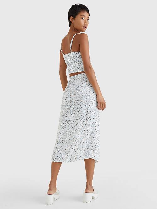 White Tommy Hilfiger Ditsy Print Slit Midi Women's Skirts | TH645QXF