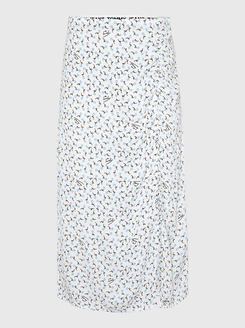 White Tommy Hilfiger Ditsy Print Slit Midi Women's Skirts | TH645QXF