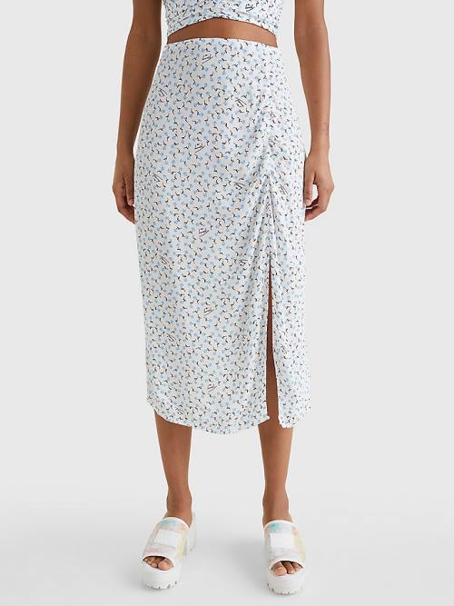 White Tommy Hilfiger Ditsy Print Slit Midi Women\'s Skirts | TH645QXF