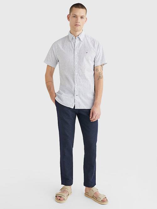 White Tommy Hilfiger Dot Regular Fit Short Sleeve Men's Shirts | TH705YXE