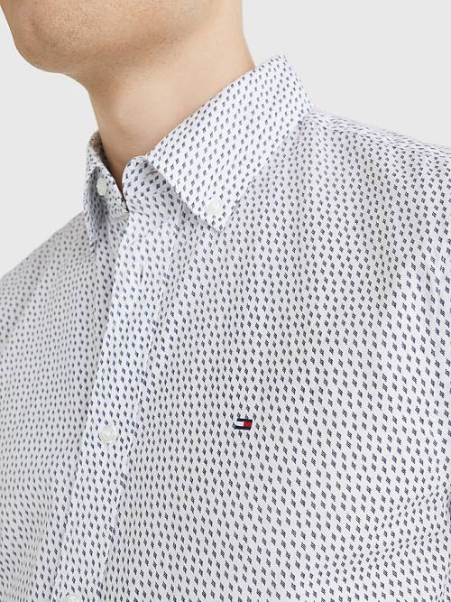 White Tommy Hilfiger Dot Regular Fit Short Sleeve Men's Shirts | TH705YXE