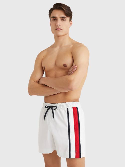 White Tommy Hilfiger Drawstring Mid Length Shorts Men's Swimwear | TH796UGO