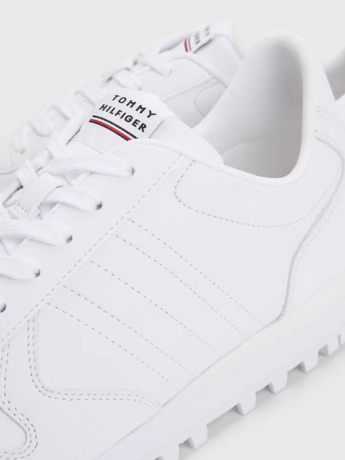 White Tommy Hilfiger Elevated Leather Runner Men's Sneakers | TH209PIV