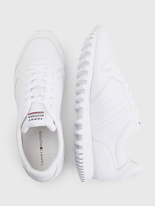 White Tommy Hilfiger Elevated Leather Runner Men's Sneakers | TH209PIV