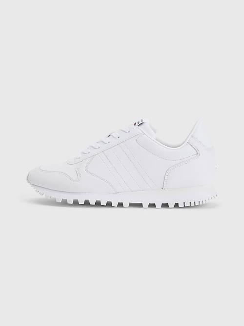 White Tommy Hilfiger Elevated Leather Runner Men's Sneakers | TH209PIV