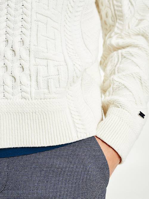 White Tommy Hilfiger Elevated Oversized Signature Aran Jumper Men's Sweaters | TH953PZL