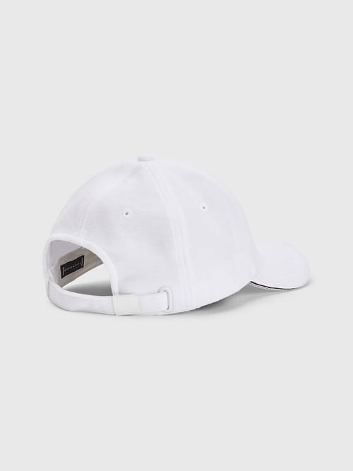 White Tommy Hilfiger Elevated Signature Tape Cap Men's Hats | TH081LUB