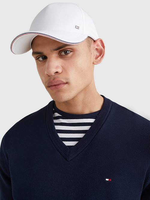 White Tommy Hilfiger Elevated Signature Tape Cap Men's Hats | TH081LUB