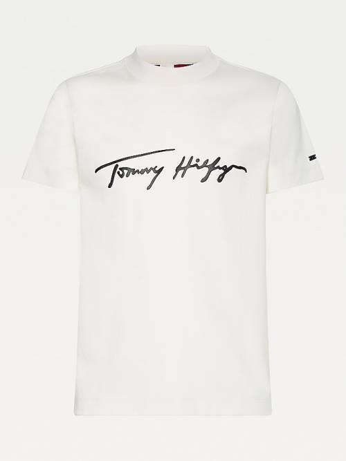 White Tommy Hilfiger Elevated Signature Organic Cotton Men's T Shirts | TH182LRS