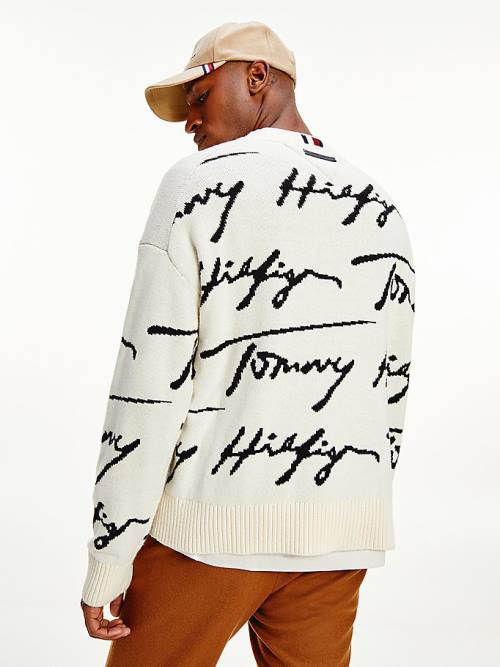 White Tommy Hilfiger Elevated Signature Logo Jumper Men's Sweaters | TH385JEX