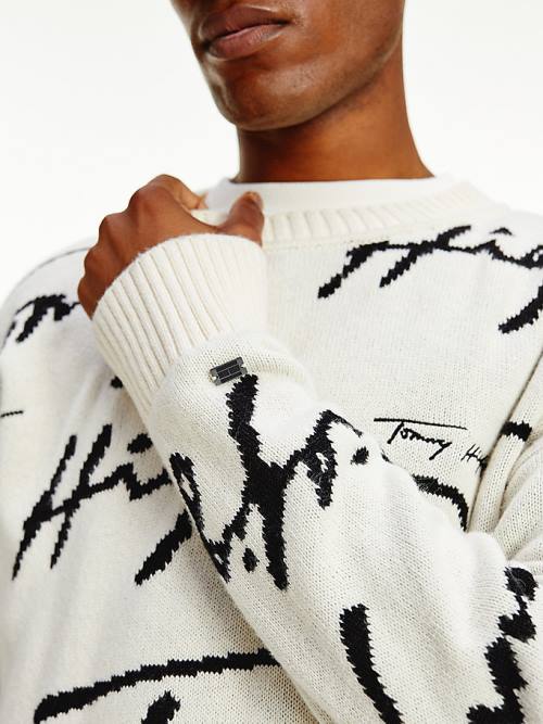 White Tommy Hilfiger Elevated Signature Logo Jumper Men's Sweaters | TH385JEX