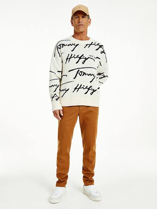 White Tommy Hilfiger Elevated Signature Logo Jumper Men's Sweaters | TH385JEX