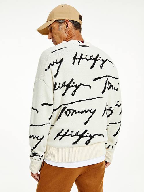 White Tommy Hilfiger Elevated Signature Logo Jumper Men's Sweaters | TH385JEX