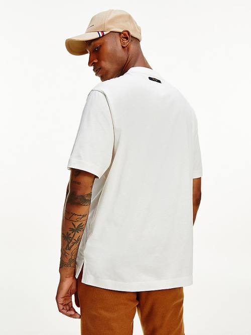 White Tommy Hilfiger Elevated Signature Embroidery Men's T Shirts | TH410QUF