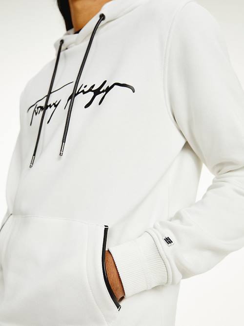 White Tommy Hilfiger Elevated TH Signature Men's Hoodie | TH321MSD