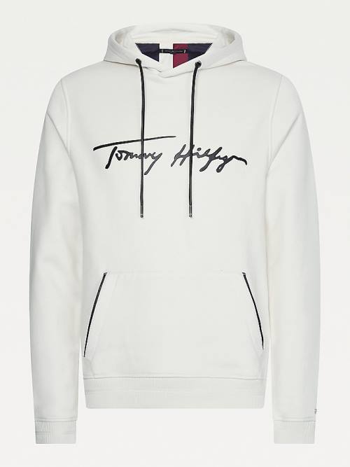 White Tommy Hilfiger Elevated TH Signature Men's Hoodie | TH321MSD