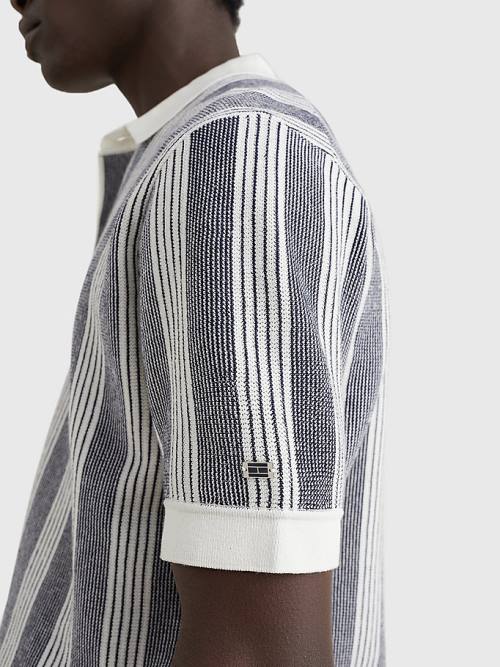 White Tommy Hilfiger Elevated Vertical Stripe Polo Men's Sweaters | TH510VIE