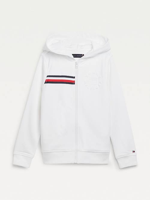 White Tommy Hilfiger Embossed Logo Zip-Thru Boys\' Hoodie | TH376ORN