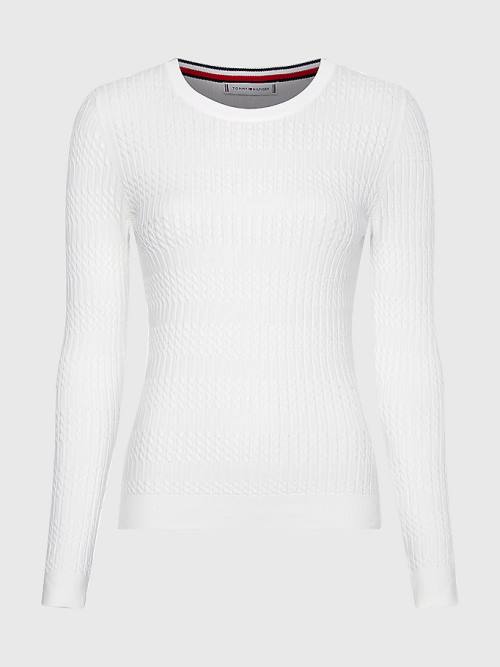 White Tommy Hilfiger Essential Cable Knit Jumper Women's Sweaters | TH089BWC