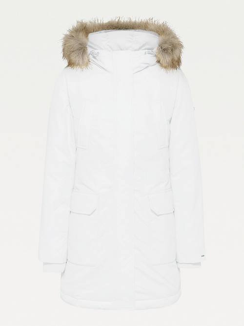 White Tommy Hilfiger Essential Faux Fur Trim Down Parka Women's Coats | TH103MVX