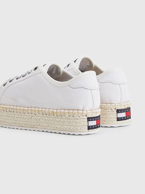 White Tommy Hilfiger Essential Lace-Up Flatform Espadrilles Women's Loafers | TH408ZNP