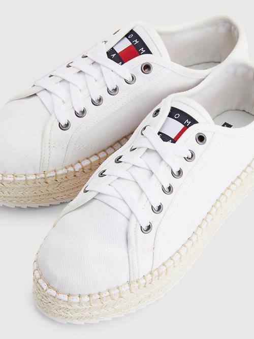 White Tommy Hilfiger Essential Lace-Up Flatform Espadrilles Women's Loafers | TH408ZNP